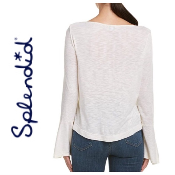 SPLENDID WHITE SLUB KNIT LONG BELL SLEEVE TOP SIZE SMALL - Picture 2 of 12